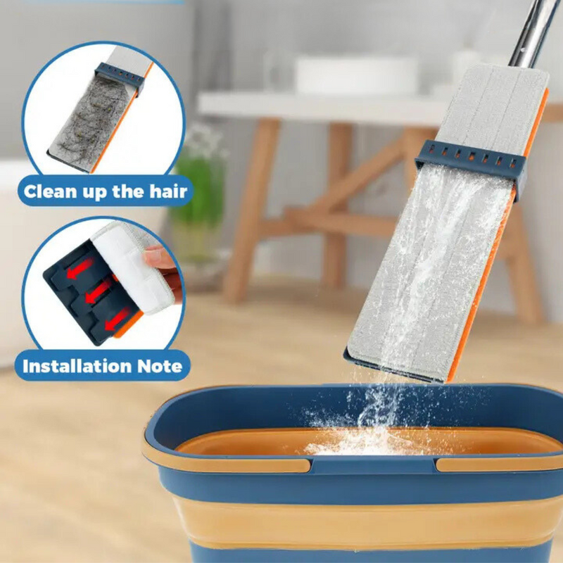 360° Rotating Magic Mop + Foldable Bucket + 6 FREE Microfiber Pads